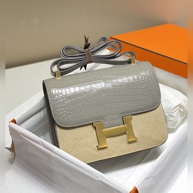 Сумка Hermes через плечо, имитация крокодиловой кожи, серо-коричн