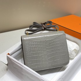Сумка Hermes через плечо, имитация крокодиловой кожи, серо-коричн