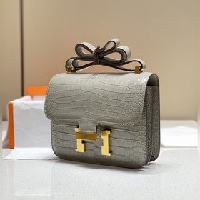 Сумка Hermes через плечо, имитация крокодиловой кожи, серо-коричн