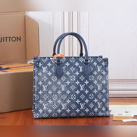 Средняя сумка LV Onthego Сэрф-эффект Monogram на джинсовой ткани