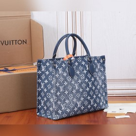 Средняя сумка LV Onthego Сэрф-эффект Monogram на джинсовой ткани