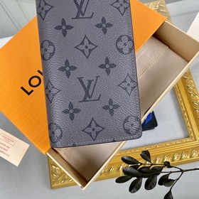 LV серия Brazza серым цветочным узором, длинный кошелек, модель：
