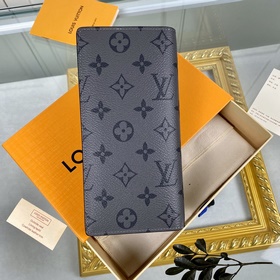 LV серия Brazza серым цветочным узором, длинный кошелек, модель：