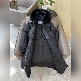 PRADA Пальто с меховым воротником из лисицы, 90% белый гусиный пу
