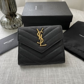 YSL трехсекционный кошелек из натуральной кожи черного цвета с уз