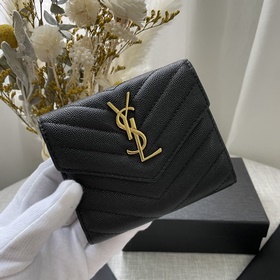 YSL трехсекционный кошелек из натуральной кожи черного цвета с уз