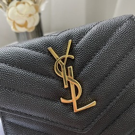 YSL трехсекционный кошелек из натуральной кожи черного цвета с уз