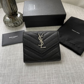 YSL трехсекционный кошелек из натуральной кожи черного цвета с уз