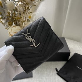 YSL трехсекционный кошелек из натуральной кожи черного цвета с уз