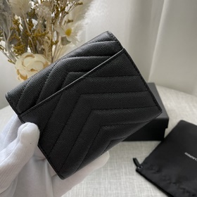 YSL трехсекционный кошелек из натуральной кожи черного цвета с уз