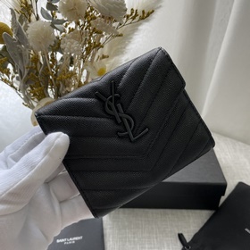 YSL трехстворчатый кошелек из натуральной кожи черного цвета с уз