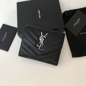 Saint Laurent Короткий кошелек из импортной кожи с мелкой текстур