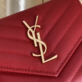 Saint Laurent Короткий кошелек из импортной кожи с мелкой текстур