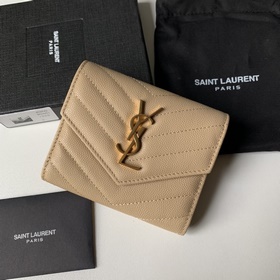 Saint Laurent Короткий кошелек из импортной кожи с мелкой текстур
