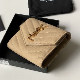 Saint Laurent Короткий кошелек из импортной кожи с мелкой текстур