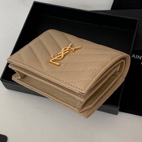 Складной кошелек Saint Laurent, импортный мелкозернистый кожаный,