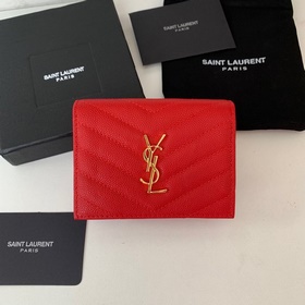 Складной кошелек Saint Laurent, импортный мелкозернистый кожаный,