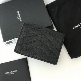 Складной кошелек Saint Laurent, импортный мелкозернистый кожаный,