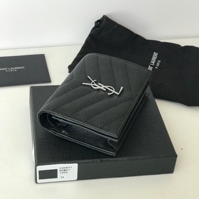 Складной кошелек Saint Laurent, импортный мелкозернистый кожаный,