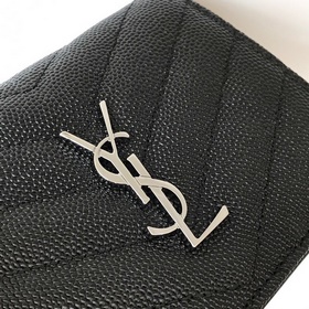 Складной кошелек Saint Laurent, импортный мелкозернистый кожаный,
