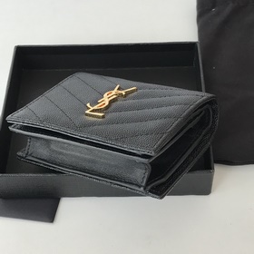 Складной кошелек Saint Laurent, импортный мелкозернистый кожаный,