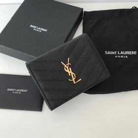 Складной кошелек Saint Laurent, импортный мелкозернистый кожаный,