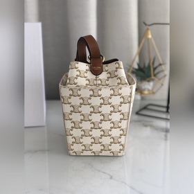 CELINE Кожаная окантовка, тканевая подкладка Ручная сумка с заст