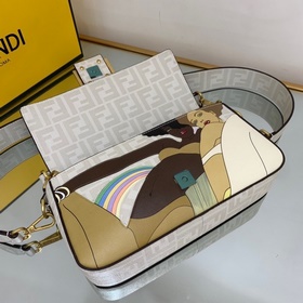 FENDI Средняя сумка с логотипом, изготовлена из ткани с глазуров