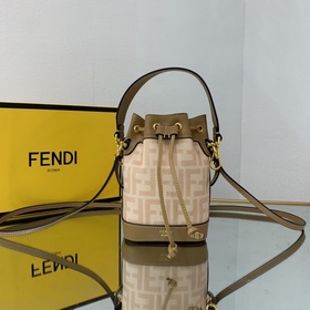 FENDI  Мини-сумка-бакет из кожи первого слоя фланелевый коричнев