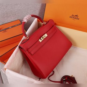Hermès {Красная золотая застежка} Сумка Kelly Три размера： 25 см,