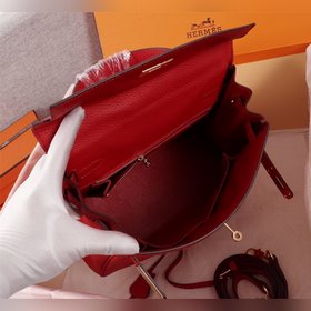 Hermès {Красная золотая застежка} Сумка Kelly Три размера： 25 см,