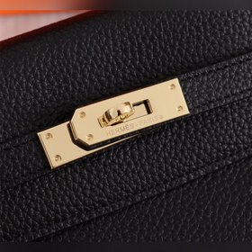 Hermès {Черная золотая застежка} Сумка Kelly Три размера： 25 см, 