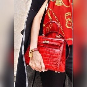 Hermès Сумка с крокодиловым узором и золотой застежкой из кожи бы