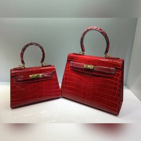 Hermès Сумка с крокодиловым узором и золотой застежкой из кожи бы