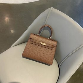 Hermès Kelly с узором «страусиная кожа» ~ темно-коричневый Разме