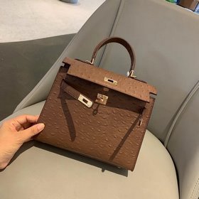 Hermès Kelly с узором «страусиная кожа» ~ темно-коричневый Разме