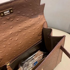 Hermès Kelly с узором «страусиная кожа» ~ темно-коричневый Разме