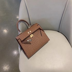 Hermès Kelly с узором «страусиная кожа» ~ темно-коричневый Разме