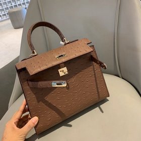 Hermès Kelly с узором «страусиная кожа» ~ темно-коричневый Разме