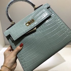 Hermès Сумка с крокодиловым узором и золотой застежкой из кожи бы