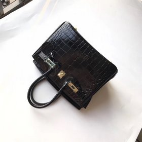 Hermès Платиновый крокодил ~ черный Артикул： 0209618800 (25 см) А