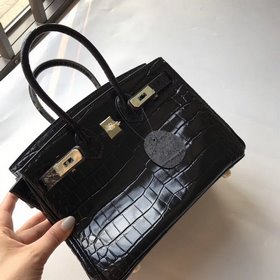 Hermès Платиновый крокодил ~ черный Артикул： 0209618800 (25 см) А