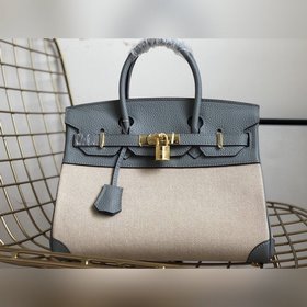 Hermès Сумка Hermès из платинового канваса с кожаными деталями
