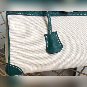 Hermès Сумка Hermes из платинового канваса с кожаной отделкой Ко