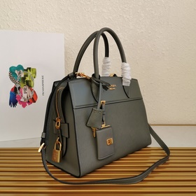 Сумка Prada, сумка-тоут, кожа Saffiano и телячья кожа, кожаные ру
