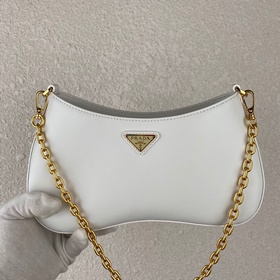 PRADA Подержанная сумка под мышку, полностью из кожи, гладкая, н