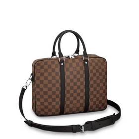 LV - Damier Ebène Портфель Съемный и регулируемый кожаный плечево