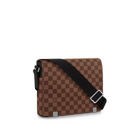 LV Сумка среднего размера из ткани Damier Ebene с кожаным ремнем