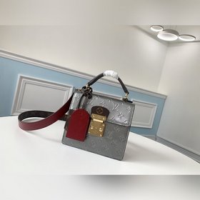 LV Модель M90468 Серебристая лакированная кожа с красным плечевым