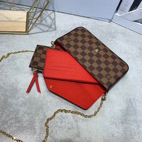 LV Модель M61276 Коричневая клетка Сумка Felicie Элегантная и ро